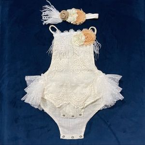 Boho Lace Baby Girl Romper for Milestone or Birthday Photo Shoot